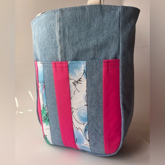 Dear Denim Handbags - Denim Floral Tote Bag- Large